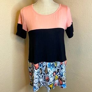 Lily Pad Block Colored Pink, Black, Colorful Snake Print Lace Detail T-shirt